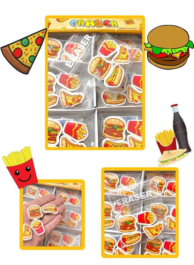 Le Delite Fast Food Themed Erasers for Kids, 12 Pack Set with Burger Pizza Fries Design, Return Gift Stationery - Image 4